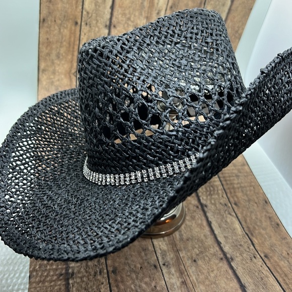 COUNTRY SHINE Accessories - CHIC BLACK WOMENS COWBOY HAT W/ RHINESTONE HAT BAND COUNTRY CONCERT WESTERN HAT